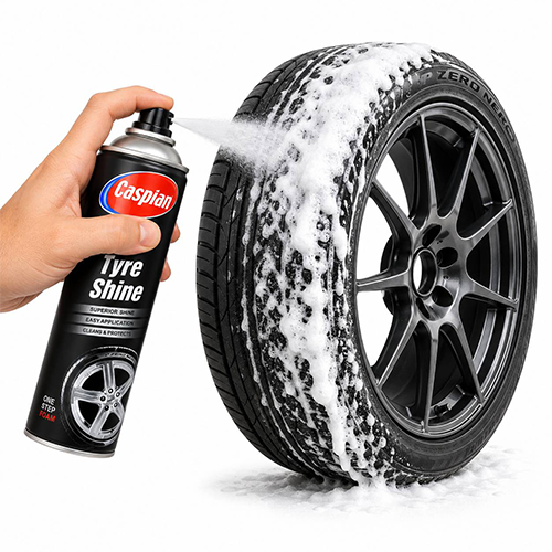 m-221 اسپری براق کننده لاستیک کاسپین مدل FOAM حجم 500 میلی لیتر